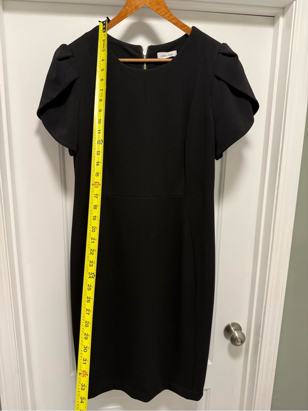Calvin Klein Black Midi Sheath Dress with Puff Sleeves - Picture 11 of 13